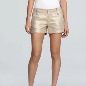 Alice + Olivia Gold Metallic Linen Blend Summer Shorts, Size 4